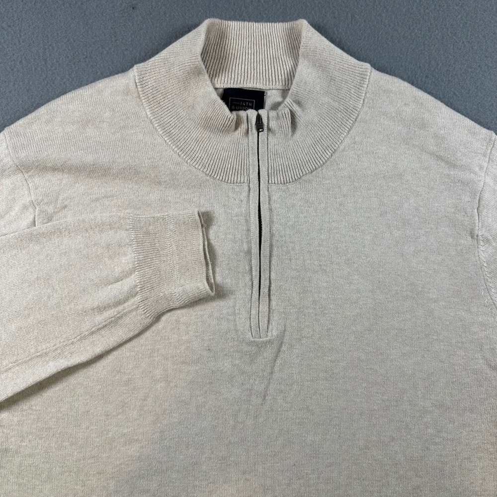 14th & Union Quarter Zip Sweater Beige Cotton Cashmere Blend Large WB438418MN